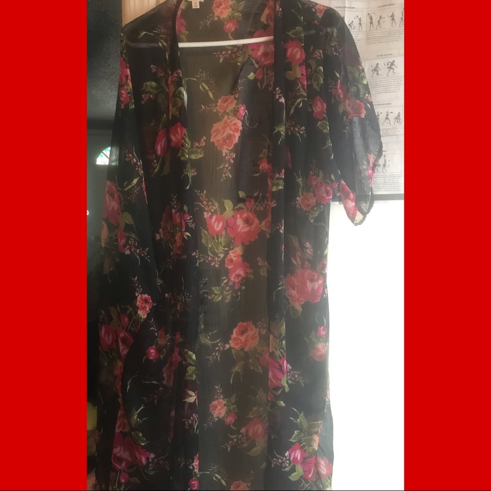 2X Floral Longline Chiffon Kimono
